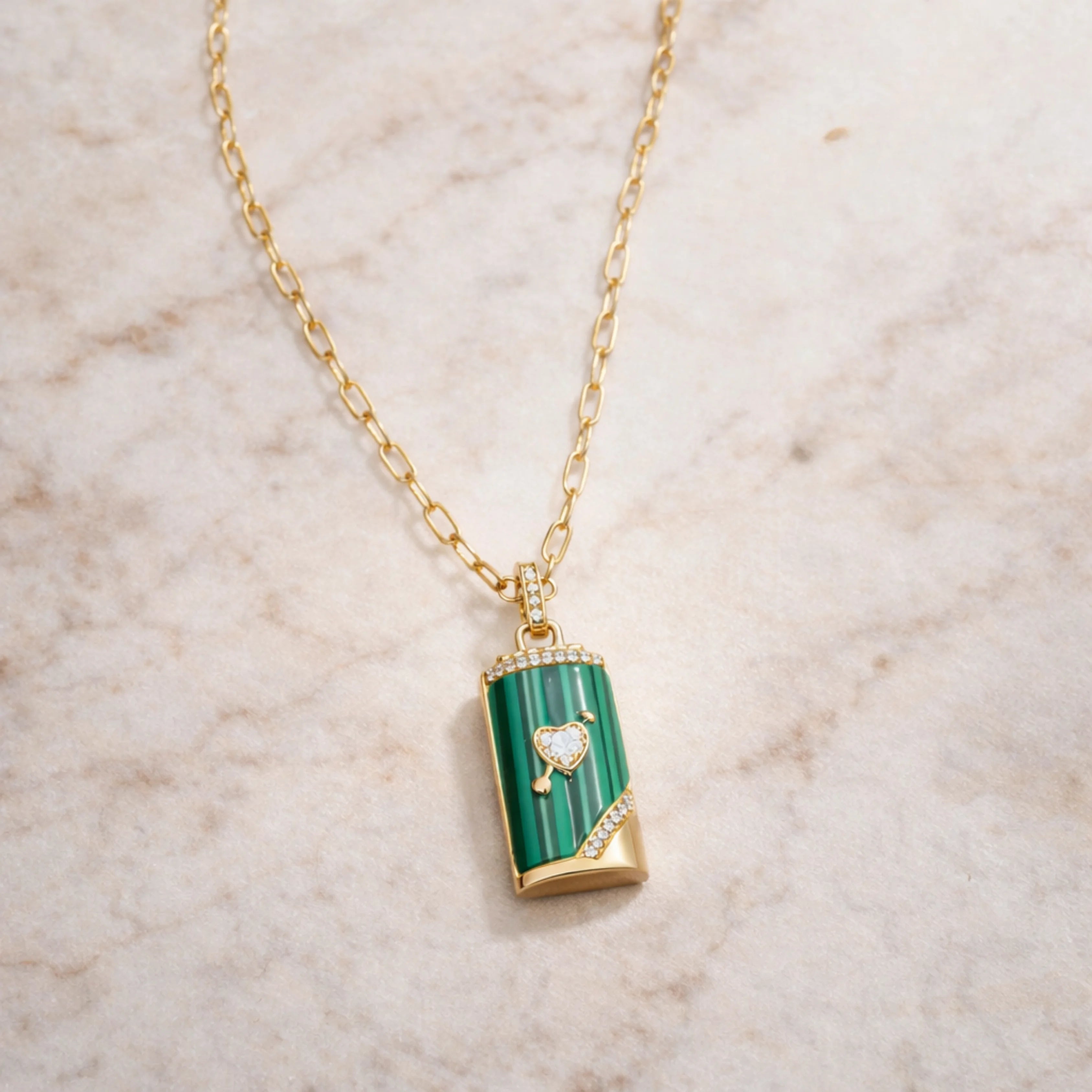 Emerald Heart Lock Pendant Necklace