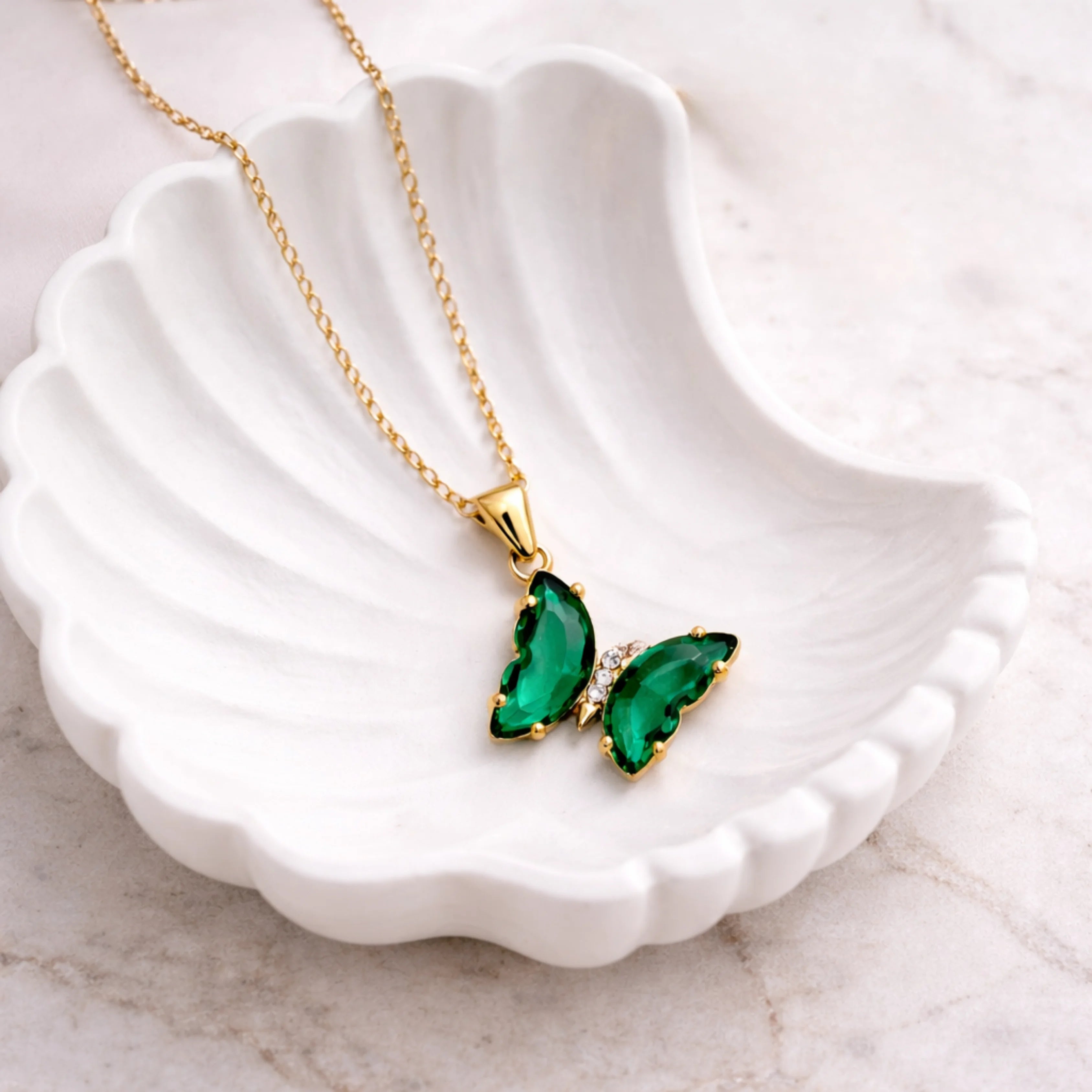 Emerald Flutter Butterfly Necklace