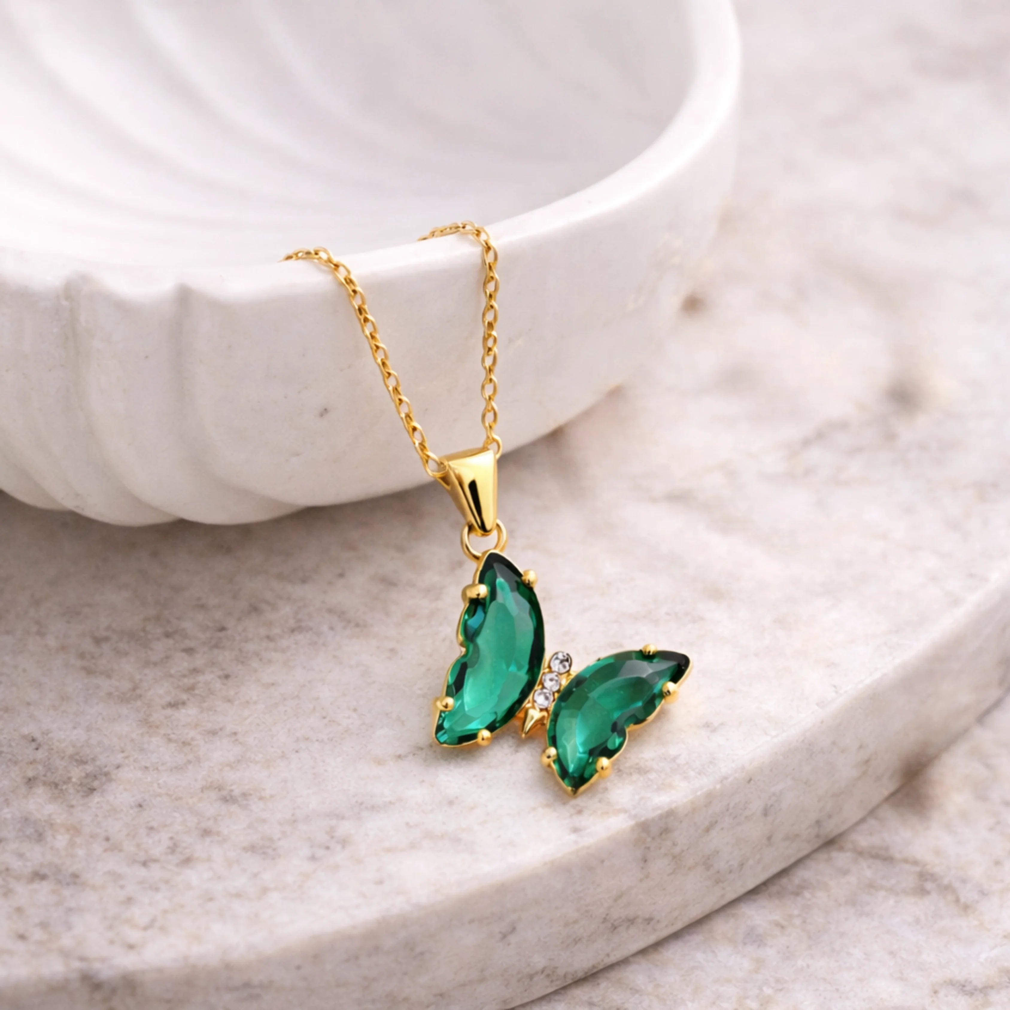 Emerald Flutter Butterfly Necklace