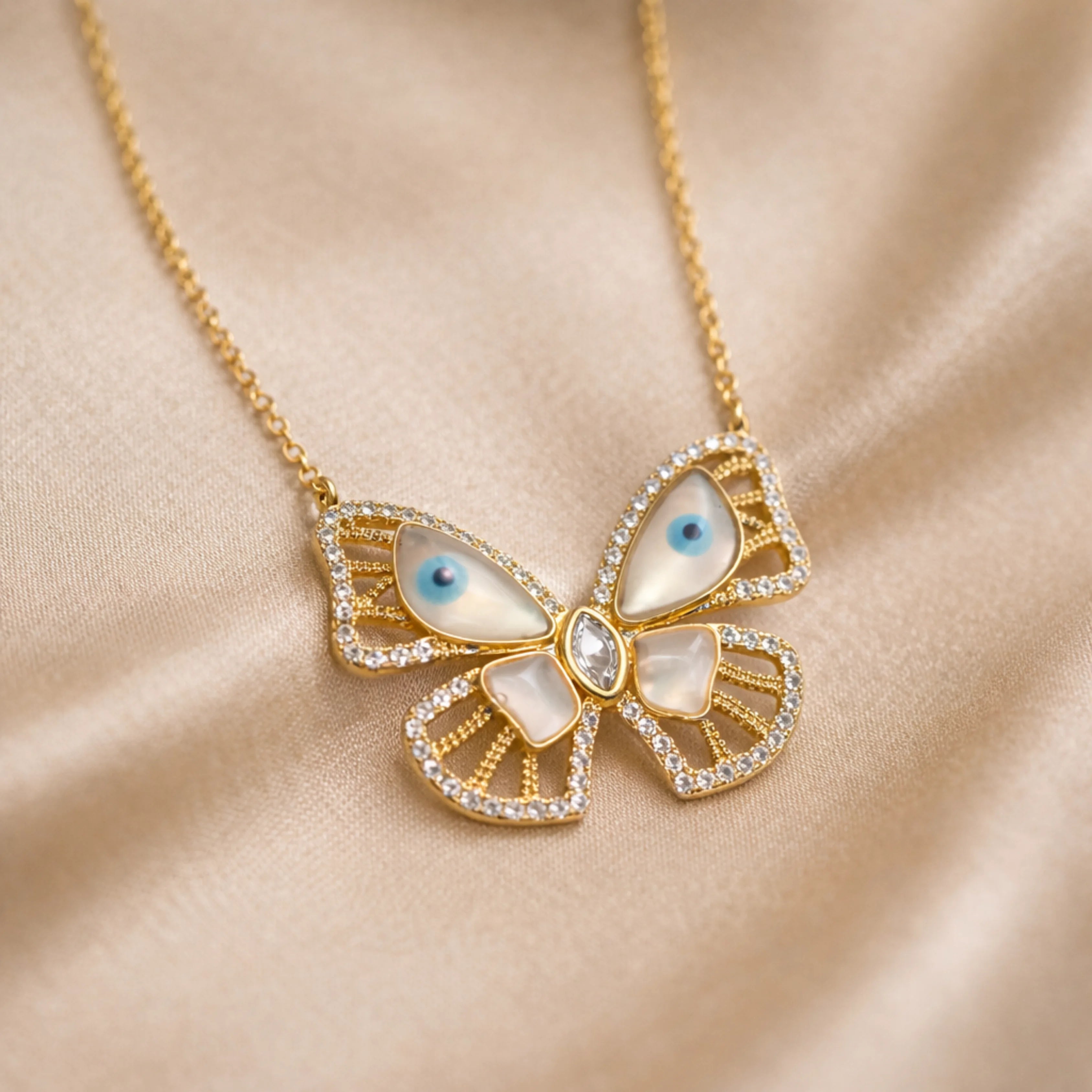 Evil Eye Butterfly Charm Necklace