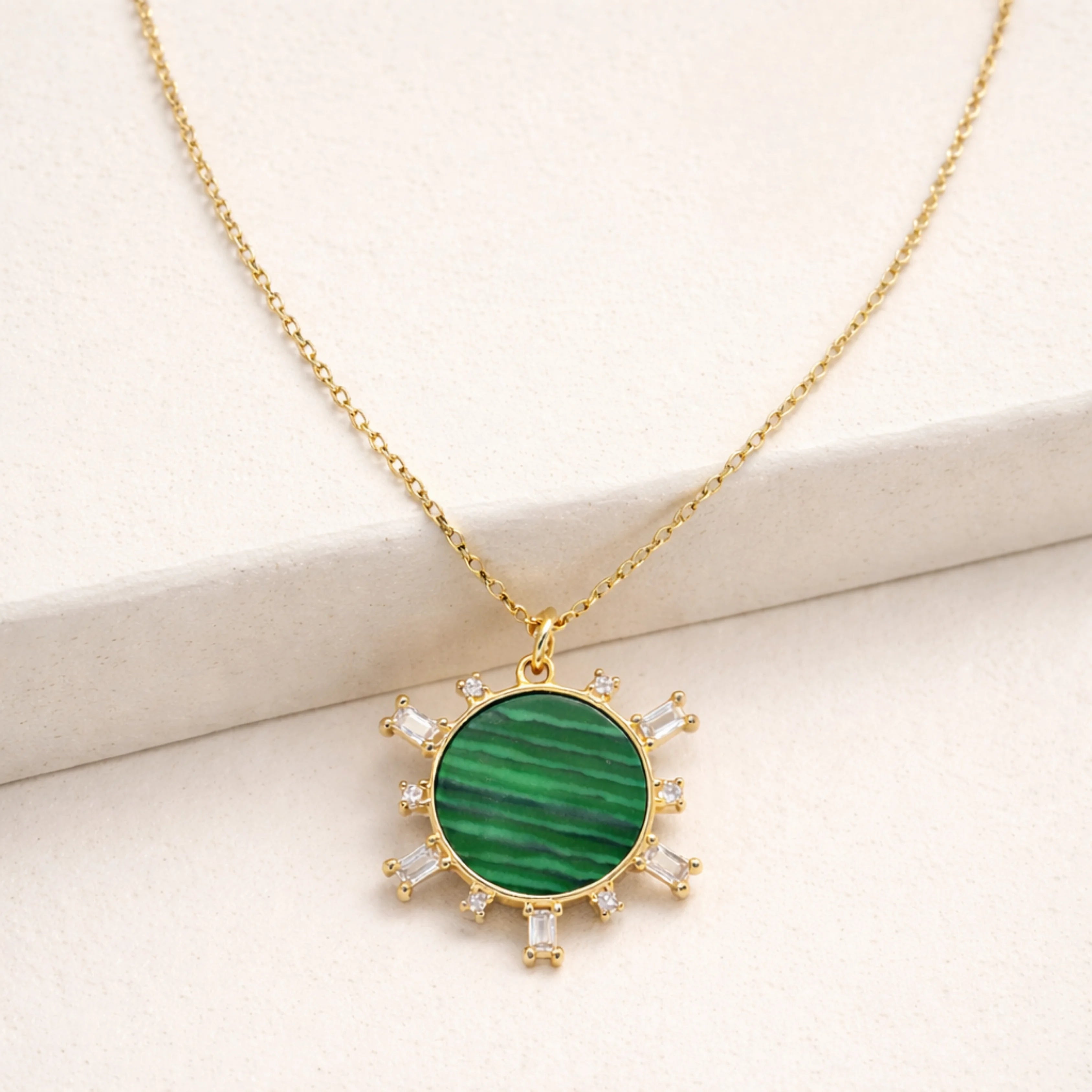 Emerald Sunburst Charm Necklace