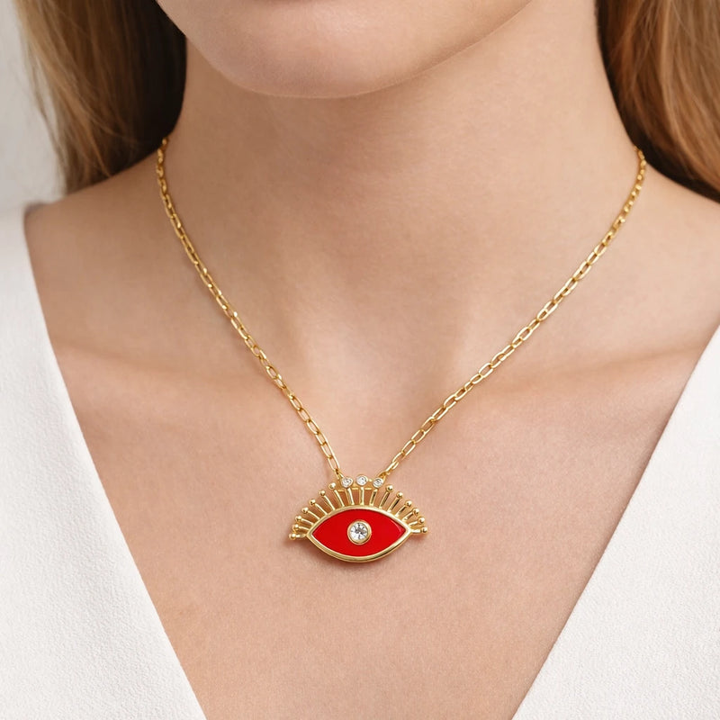 Scarlet Evil Eye Charm Necklace