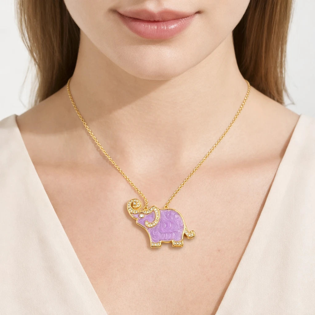 Amethyst Elephant Charm Necklace