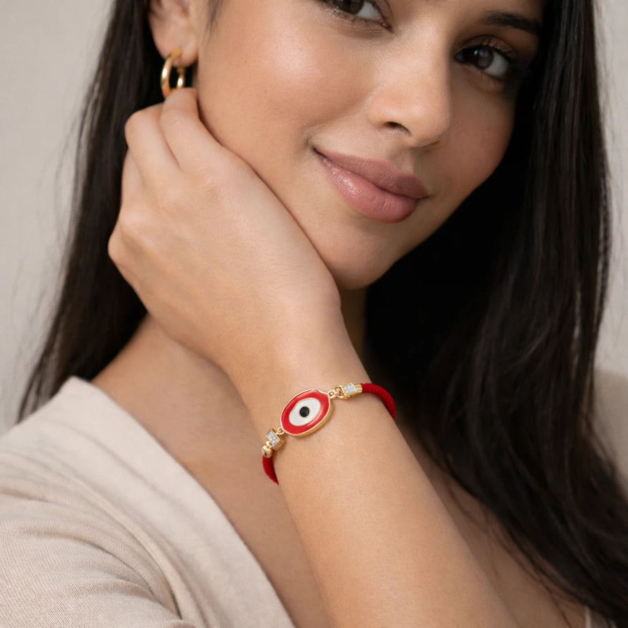Crimson Evil Eye Charm Bracelet