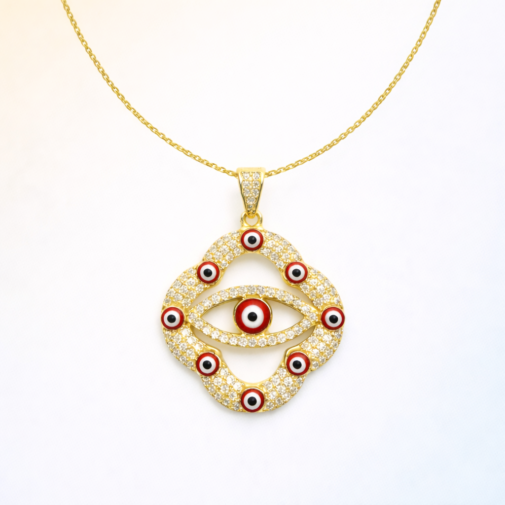 Scarlet Guardian Eye Pendant Necklace