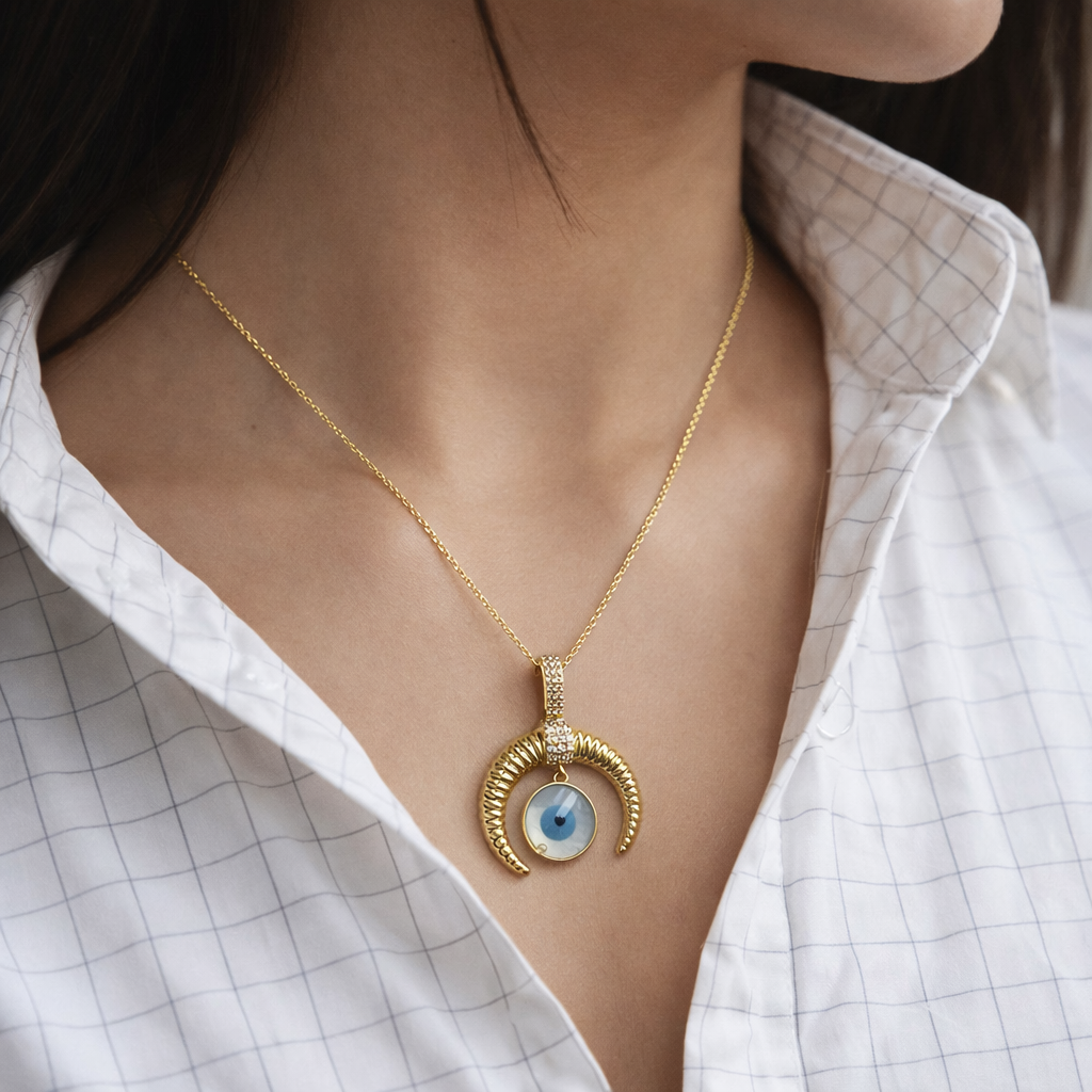 Crescent Eye Charm Necklace