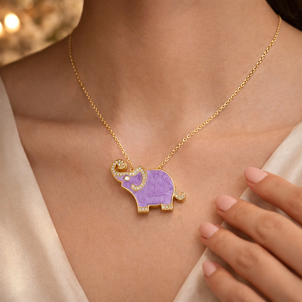 Amethyst Elephant Charm Necklace