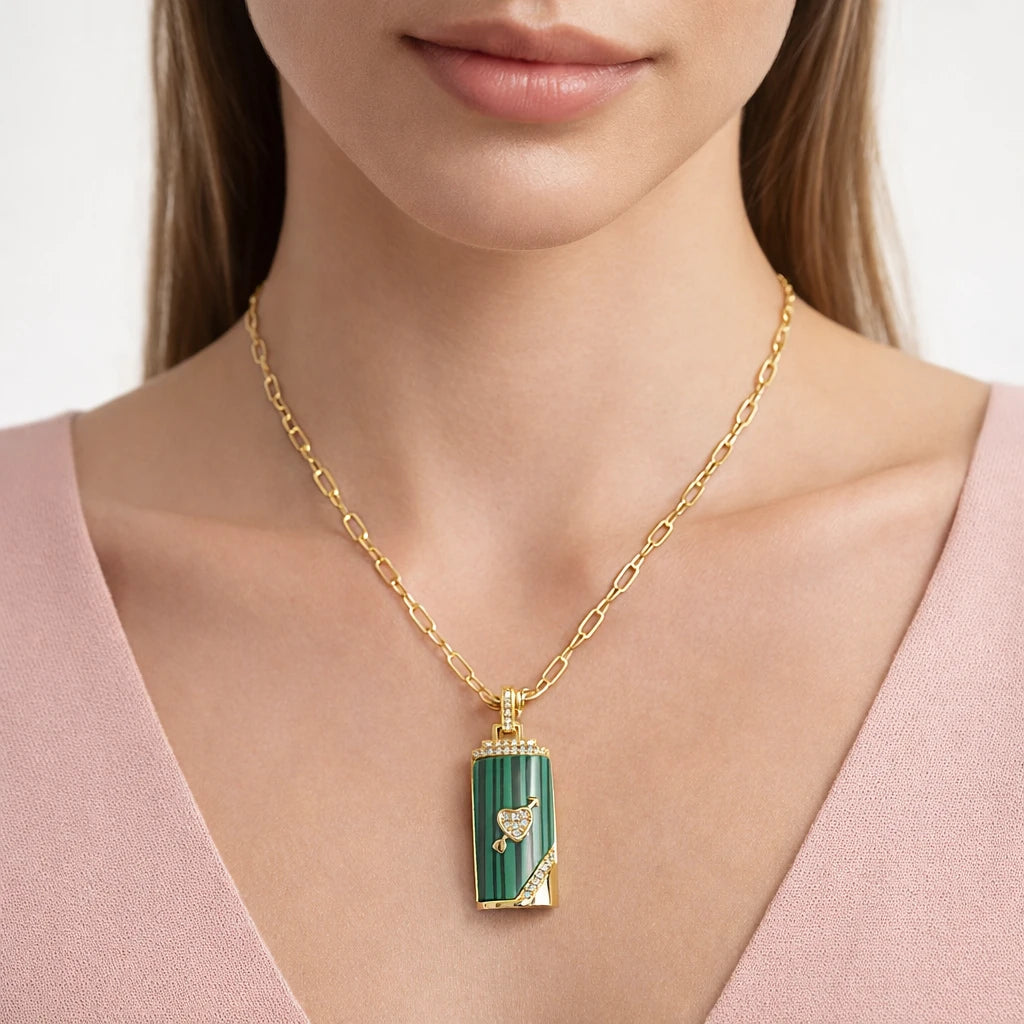 Emerald Heart Lock Pendant Necklace