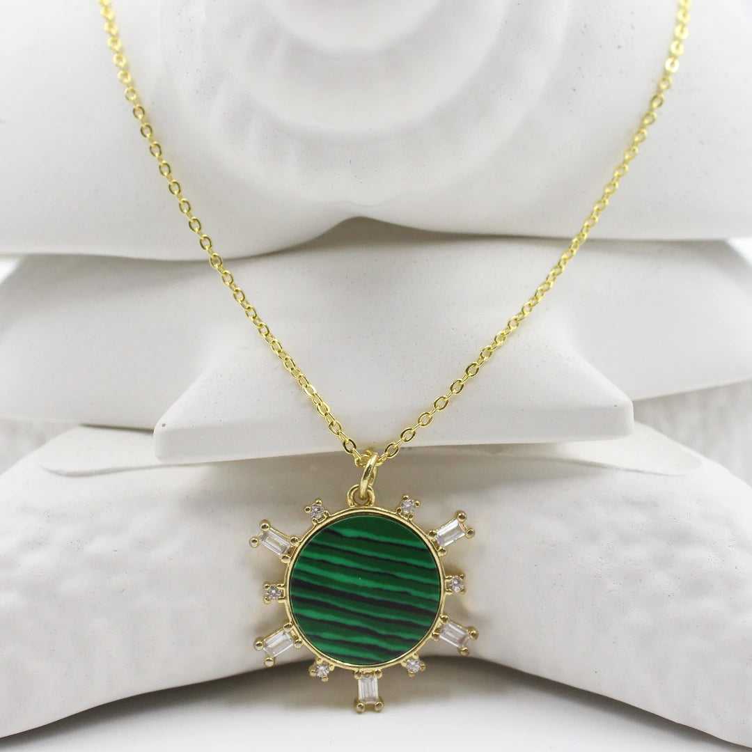 Emerald Sunburst Charm Necklace