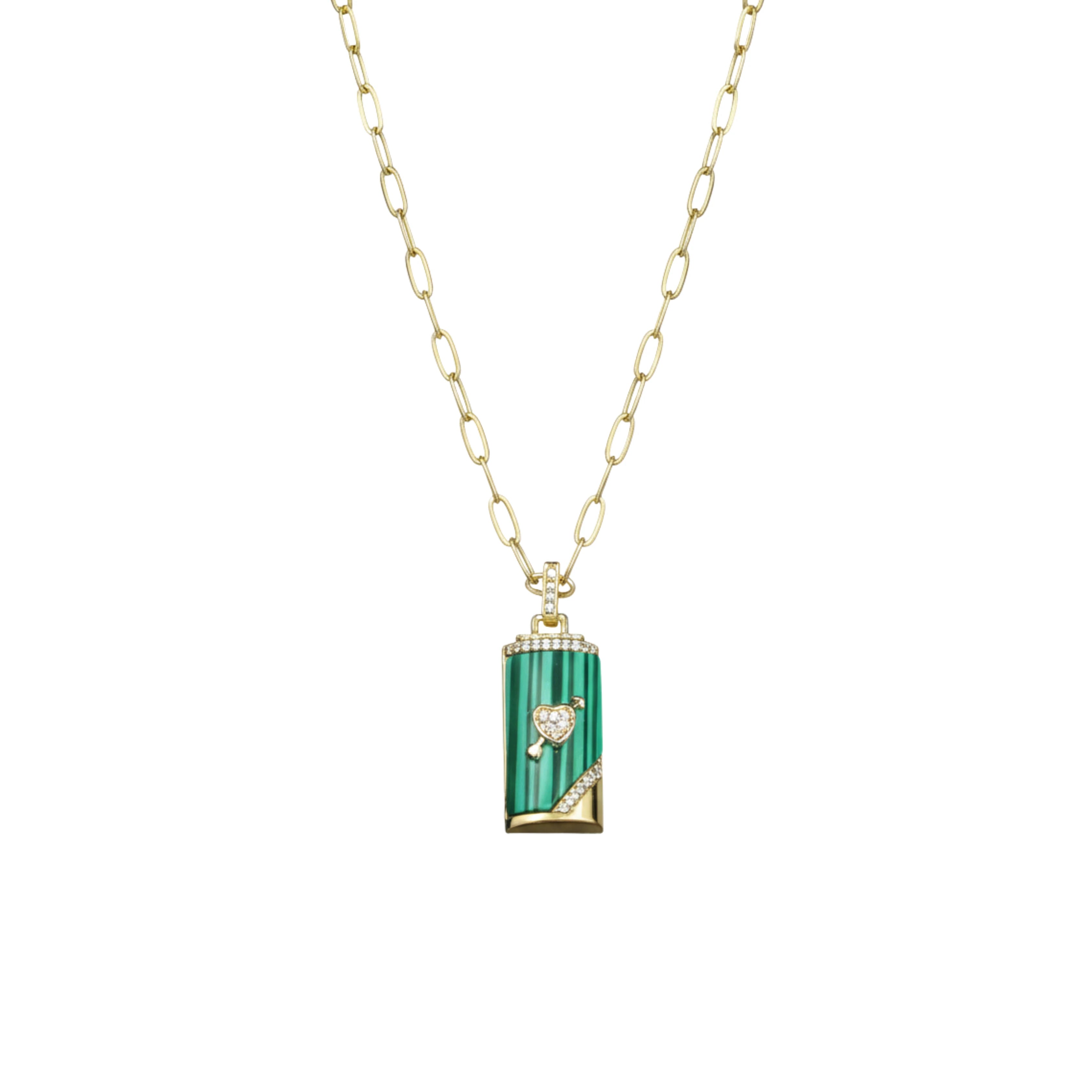 Emerald Heart Lock Pendant Necklace