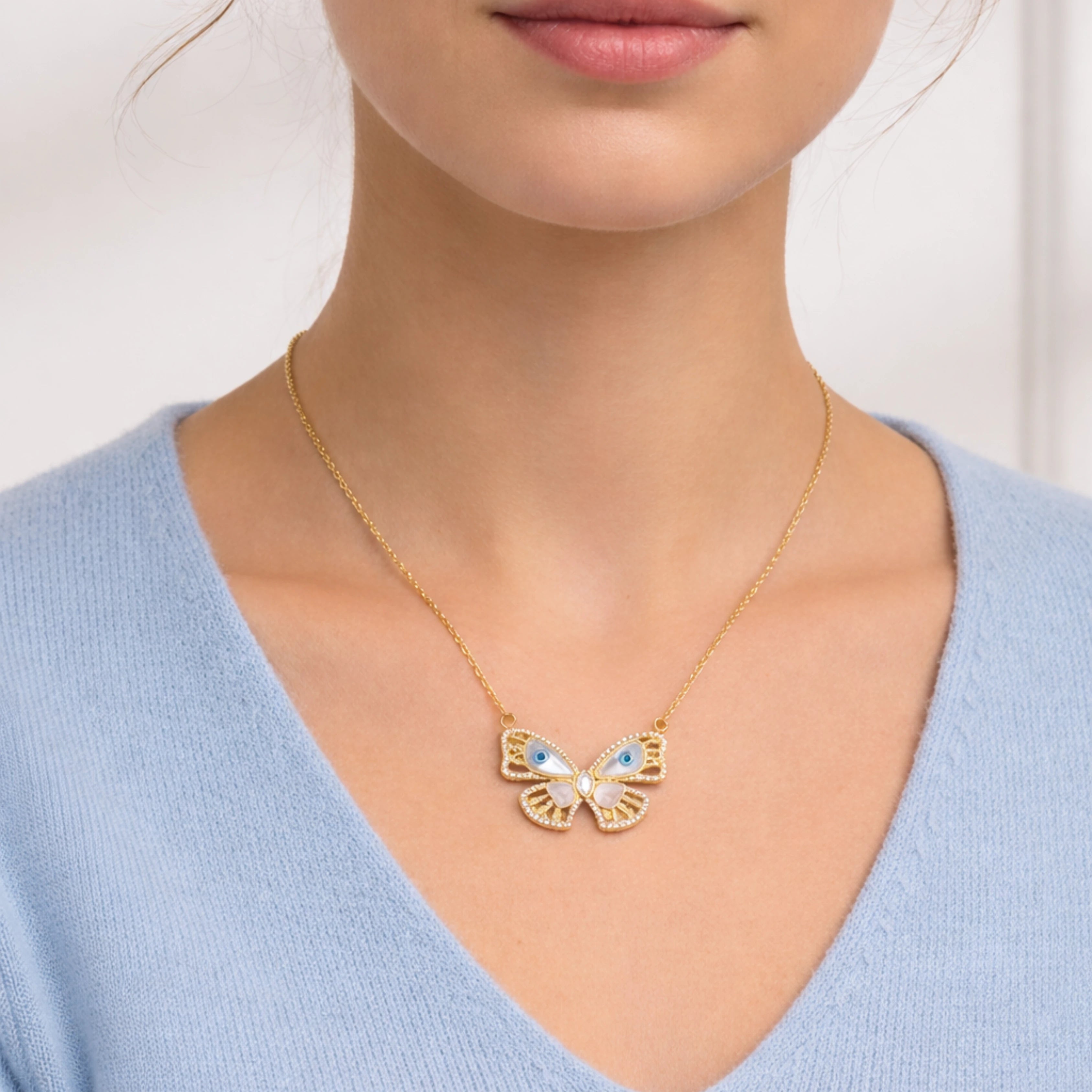 Evil Eye Butterfly Charm Necklace